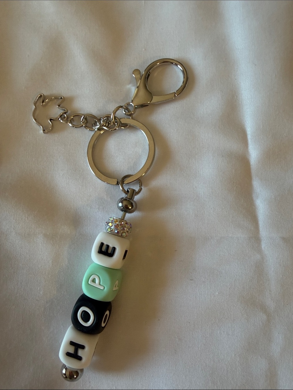 Personalized HOPE Beaded Keychain - Mint, Black & White